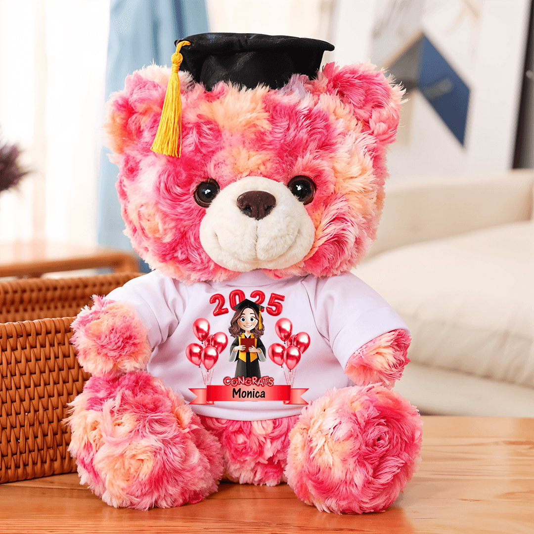 Congrats Graduation Class of 25 Grad Bear With Cap - Teddy Bear With Personalized Shirt