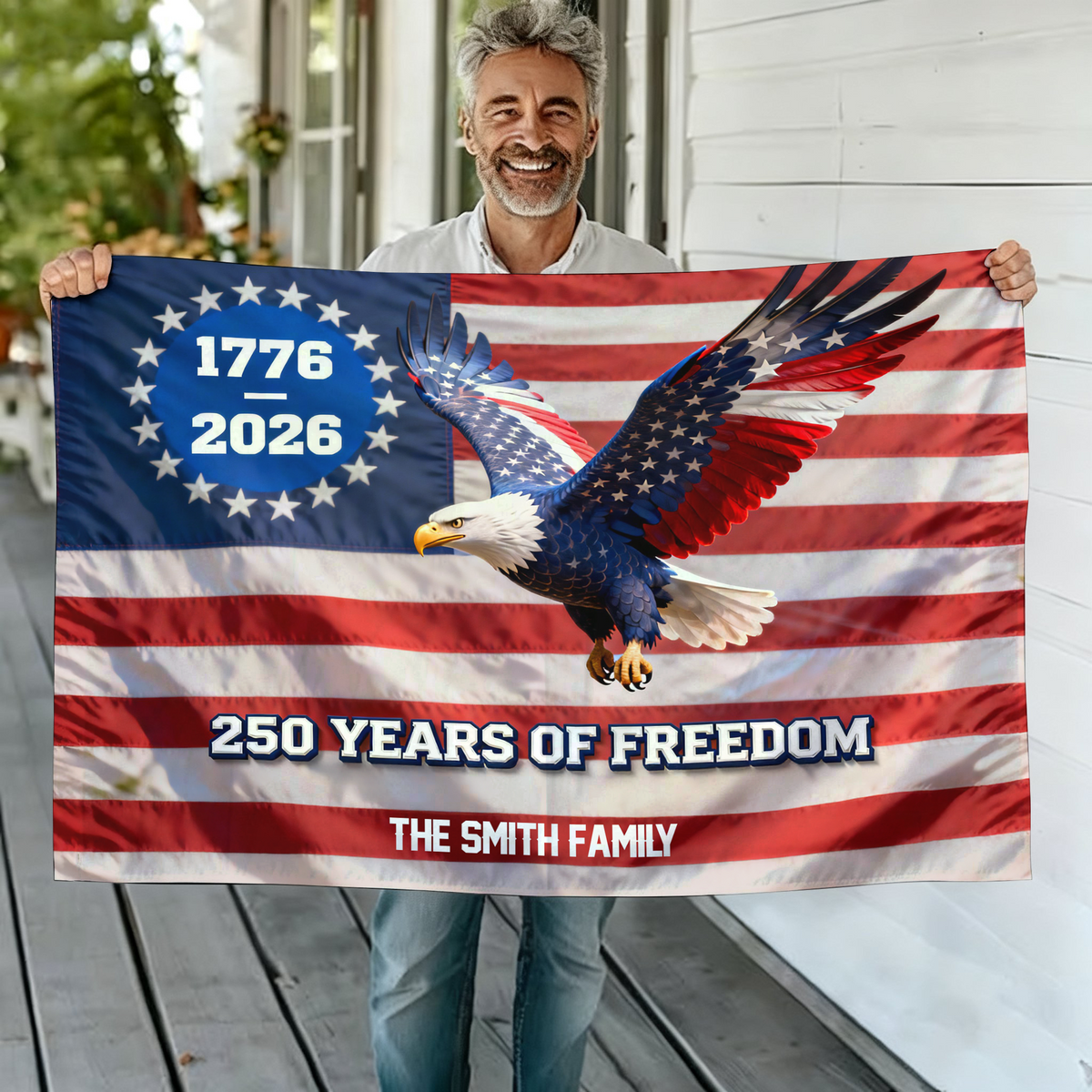 America Freedom With Eagle Custom Family Name 250th Birthday - House Flag Decor