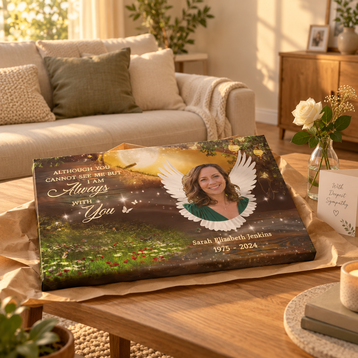 Although You Cannot See Me But I'm Always With You – Sympathy Gift – Personalized Canvas — frameless gallery-wrapped canvas print, just unboxed as a gift