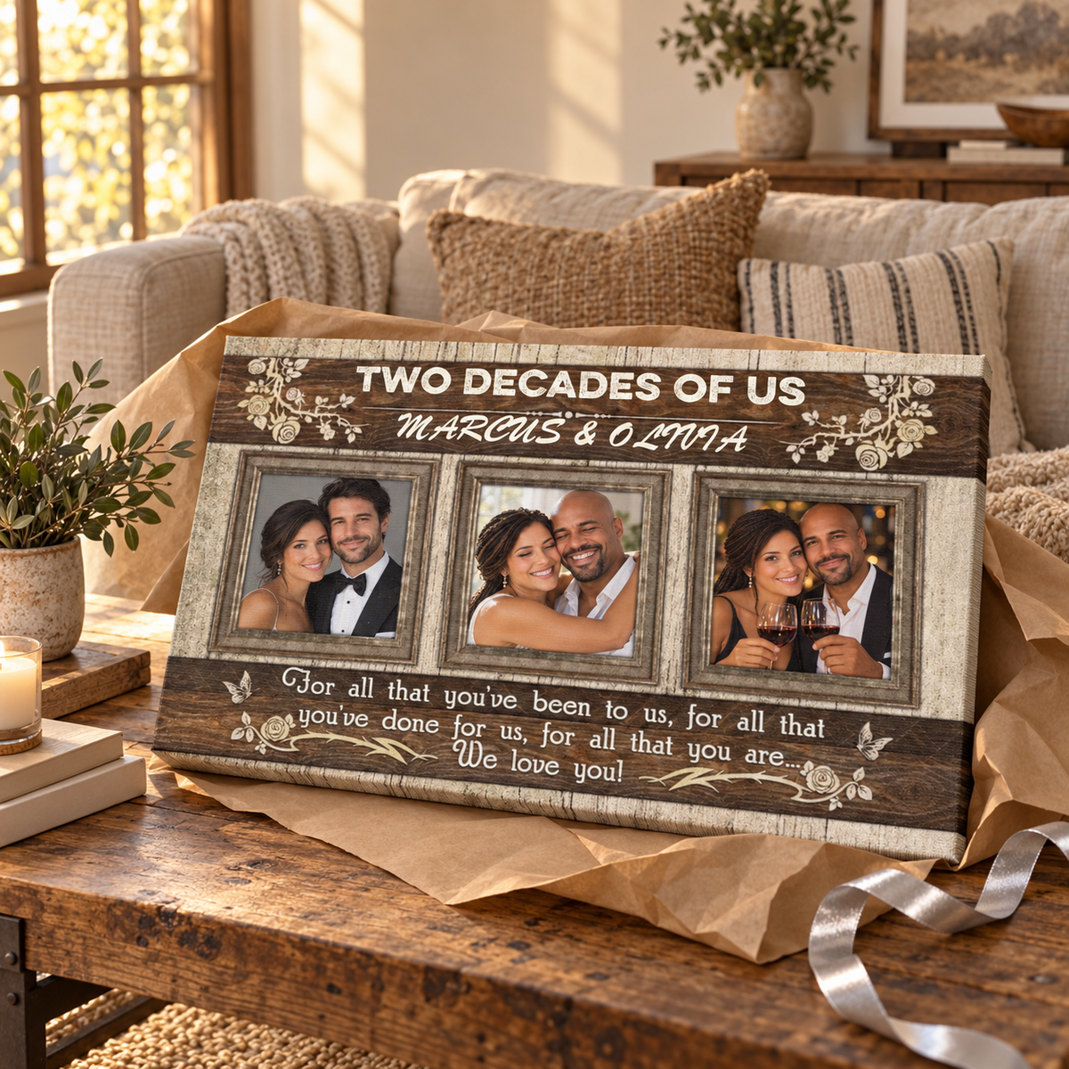 Happy Anniversary - Gift for Couples - Personalized Canvas — frameless gallery-wrapped canvas print, just unboxed as a gift