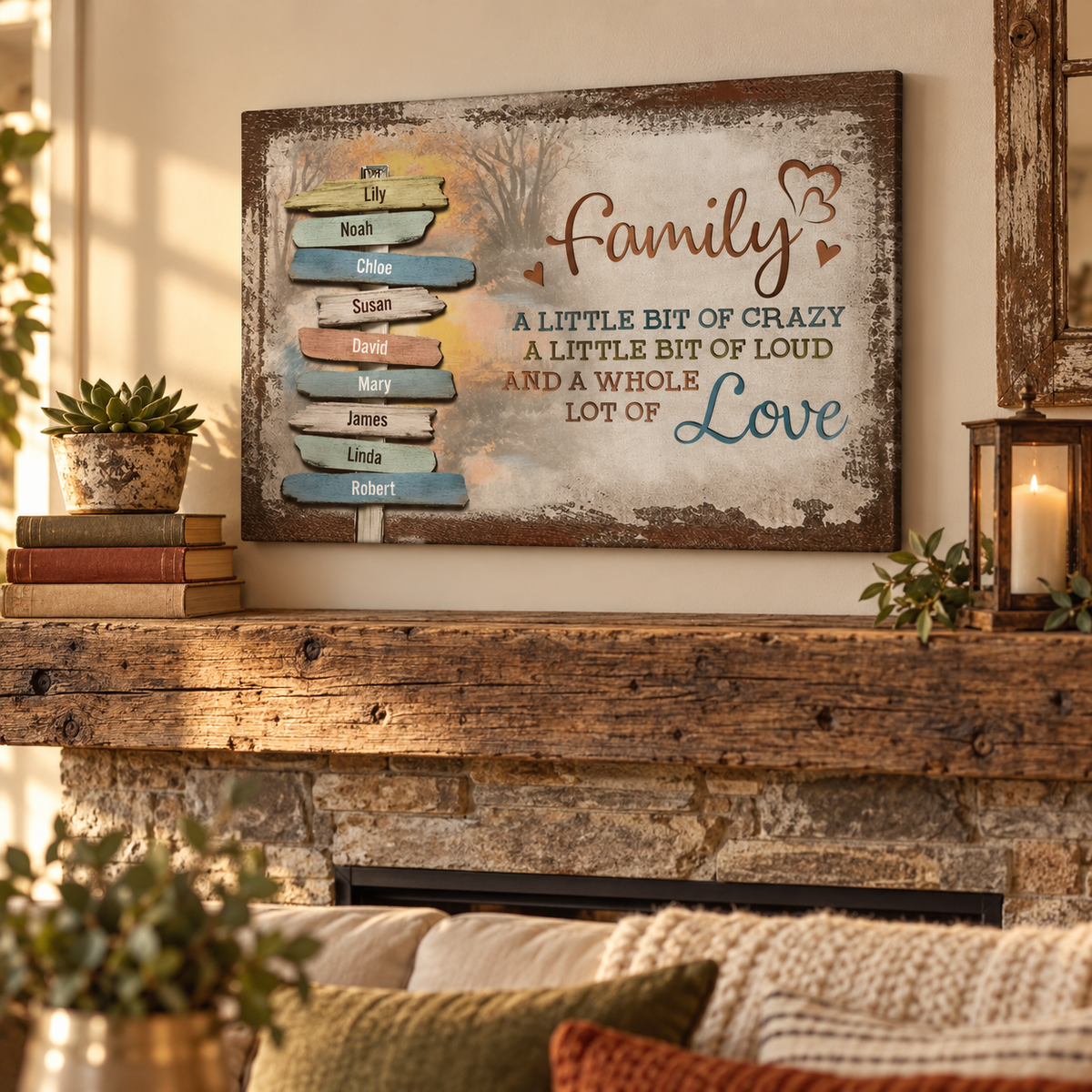 Our Crazy Loud Love Family – Gift for Family – Personalized Canvas — frameless gallery-wrapped canvas print, displayed on a shelf