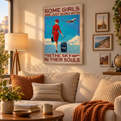 Some Girls Are Just Born With The Sky - Gift for Flight Attendant - Personalized Canvas — frameless gallery-wrapped canvas print, hanging on the wall
