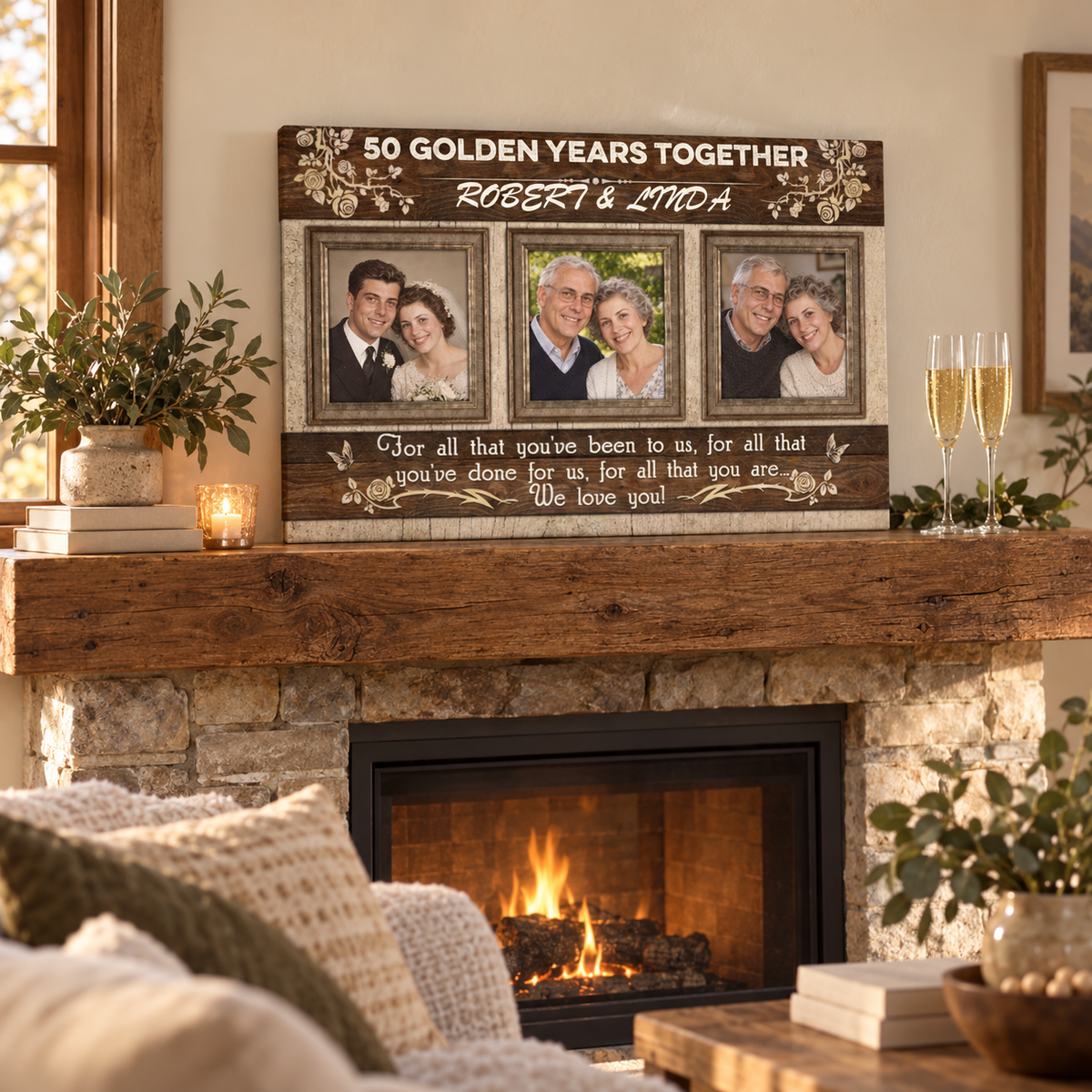 Happy Anniversary - Gift for Couples - Personalized Canvas — frameless gallery-wrapped canvas print, displayed on a shelf