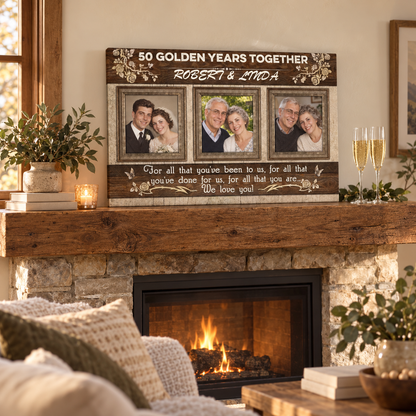 Happy Anniversary - Gift for Couples - Personalized Canvas — frameless gallery-wrapped canvas print, displayed on a shelf