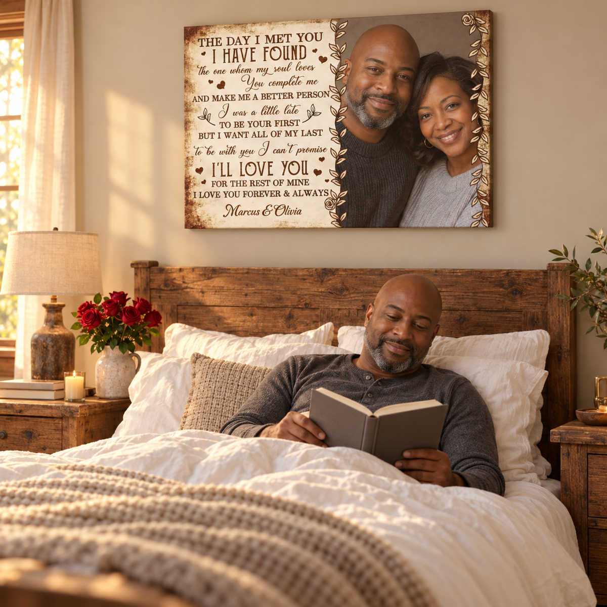 The Day I Met You – Anniversary Gift for Her – Personalized Canvas — frameless gallery-wrapped canvas print, in a living room for scale
