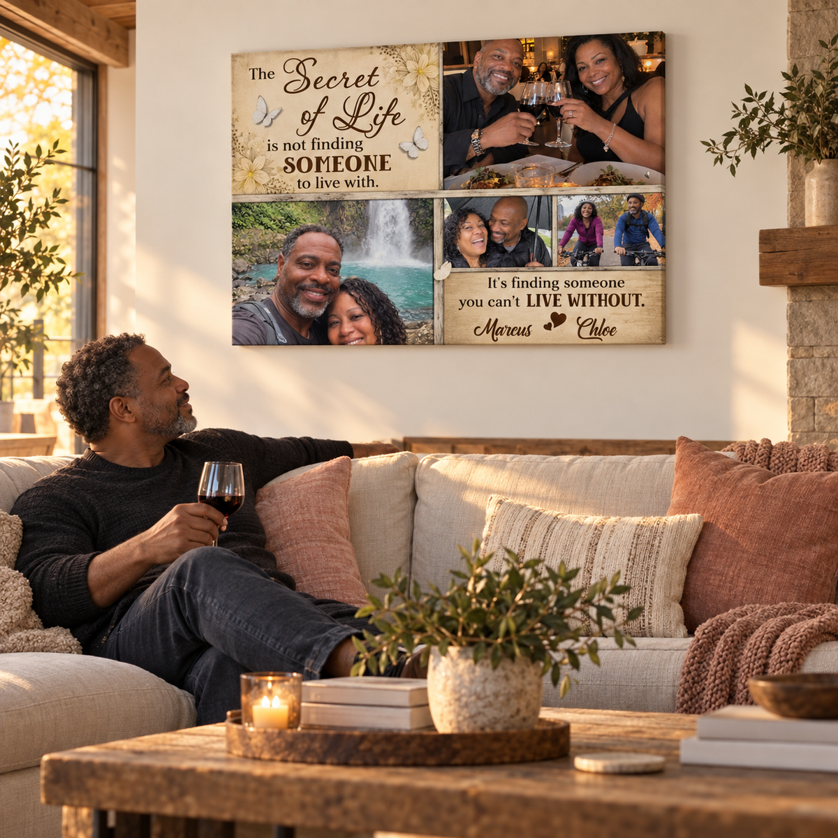 The Secret Of Life Dem – Gifts For Couples – Personalized Canvas — frameless gallery-wrapped canvas print, in a living room for scale