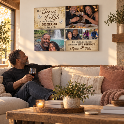 The Secret Of Life Dem – Gifts For Couples – Personalized Canvas — frameless gallery-wrapped canvas print, in a living room for scale