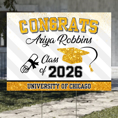 Personalized Glitter Lawn Sign, Graduation Gift - Personalized Graduation Lawn Sign With Stake
