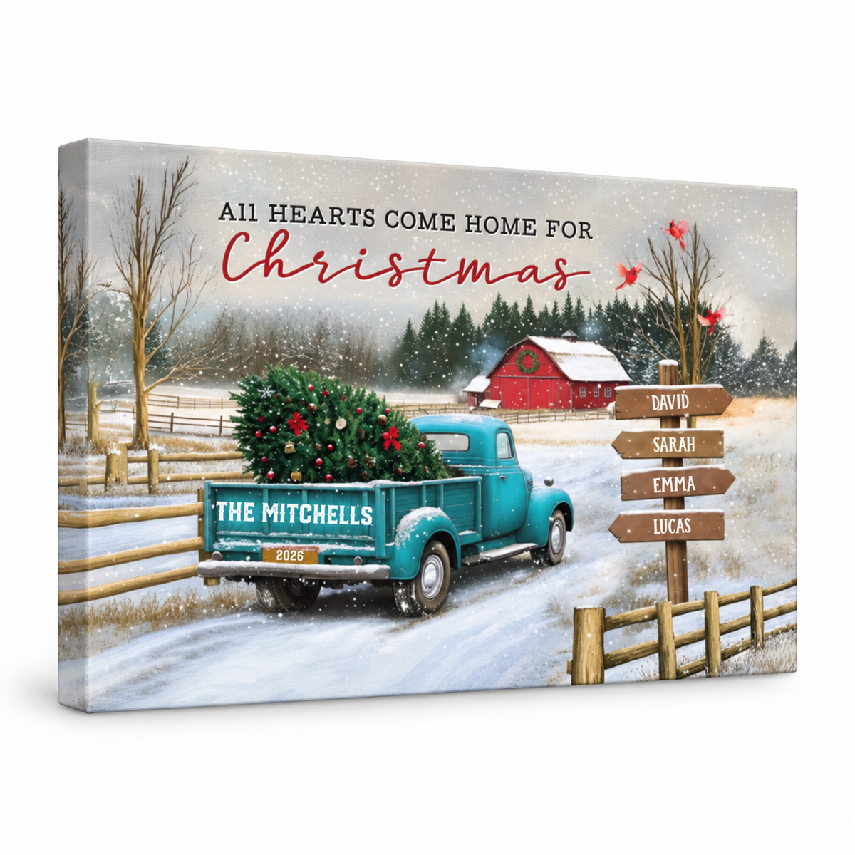All Hearts Come Home For Christmas - Personalized Canvas Prints - Gift For Family Members, Mom and Dad — frameless gallery-wrapped canvas print, studio packshot