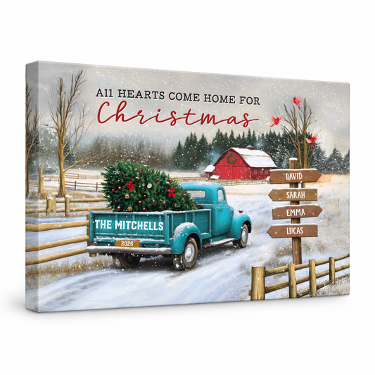All Hearts Come Home For Christmas - Personalized Canvas Prints - Gift For Family Members, Mom and Dad — frameless gallery-wrapped canvas print, studio packshot