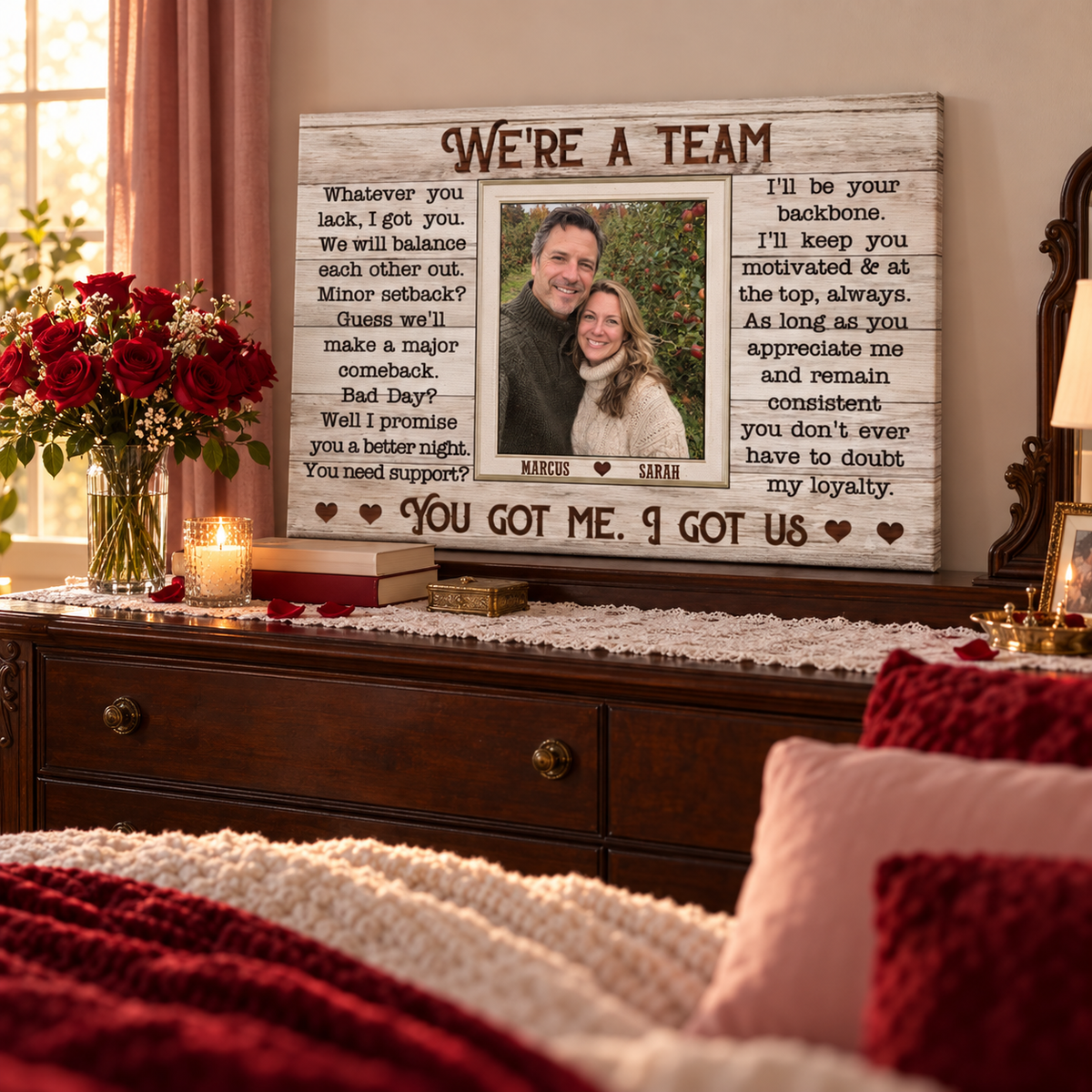 When I Say I Love You More – Gift for Couple – Personalized Wrapped Canvas — frameless gallery-wrapped canvas print, displayed on a shelf