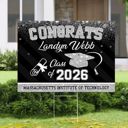 Personalized Glitter Lawn Sign, Graduation Gift - Personalized Graduation Lawn Sign With Stake