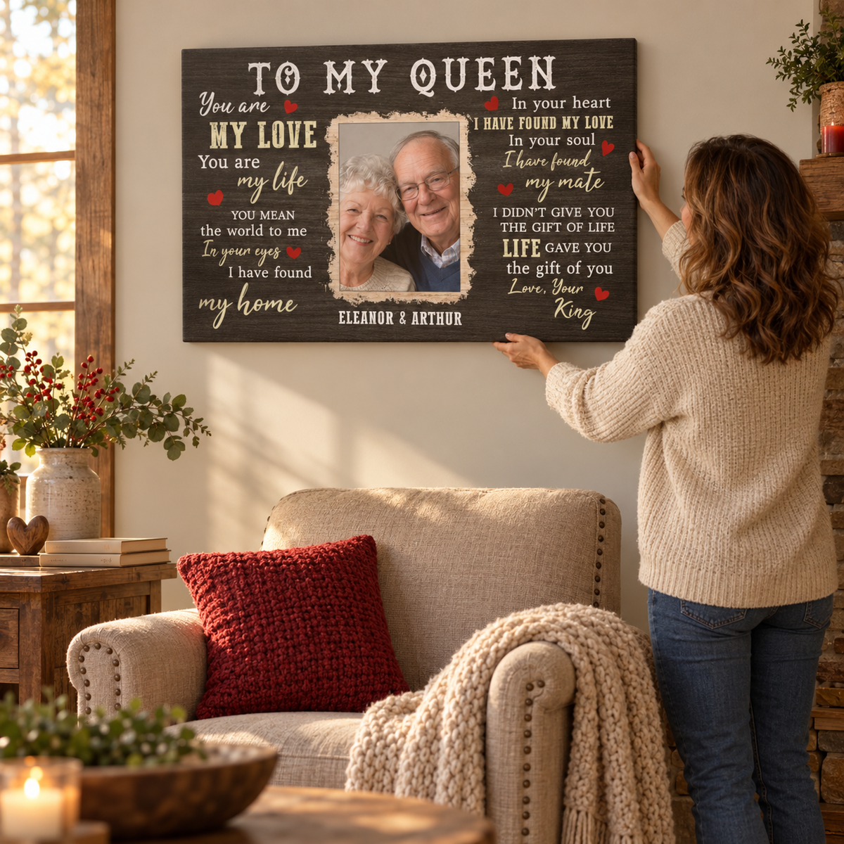 To My King, You Are My Love, You Are My Life – Anniversary Gift – Personalized Canvas — frameless gallery-wrapped canvas print, being hung on the wall