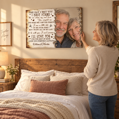 The Day I Met You – Anniversary Gift for Her – Personalized Canvas — frameless gallery-wrapped canvas print, being hung on the wall
