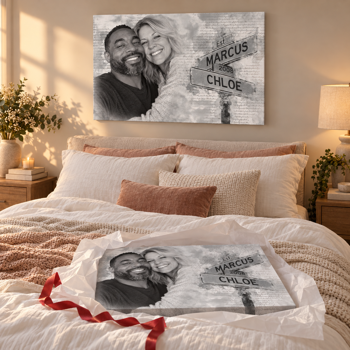 Couple's Anniversary Photo - Personalized Photo Wall Art — frameless gallery-wrapped canvas print, just unboxed as a gift