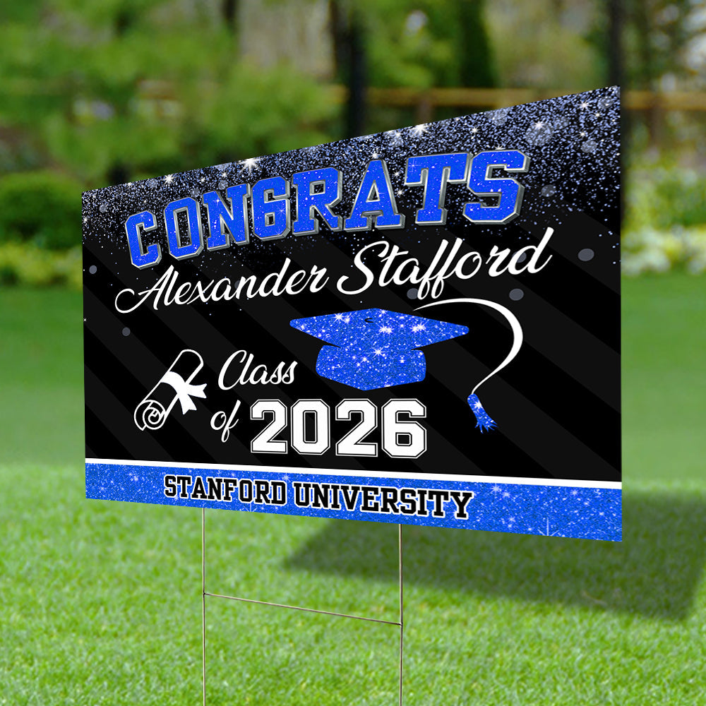 Personalized Glitter Lawn Sign, Graduation Gift - Personalized Graduation Lawn Sign With Stake