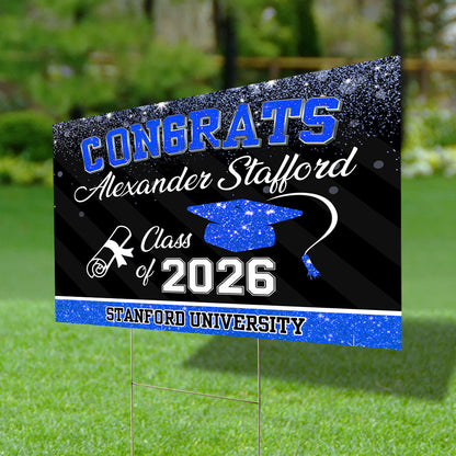 Personalized Glitter Lawn Sign, Graduation Gift - Personalized Graduation Lawn Sign With Stake