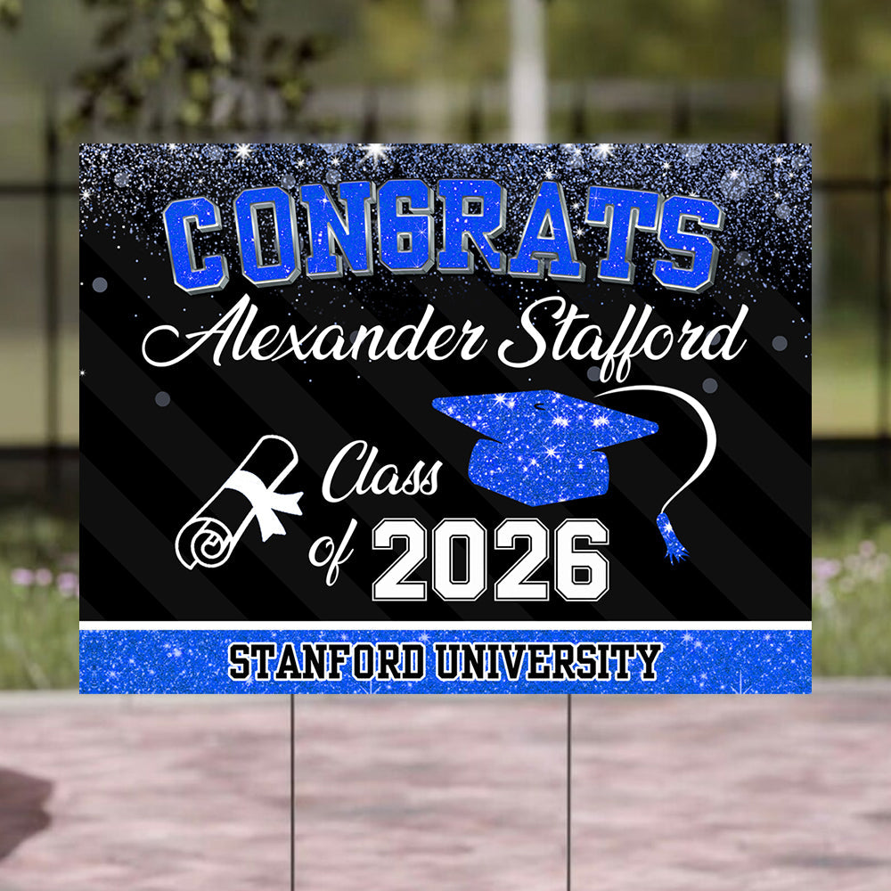 Personalized Glitter Lawn Sign, Graduation Gift - Personalized Graduation Lawn Sign With Stake
