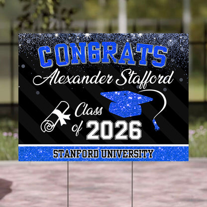 Personalized Glitter Lawn Sign, Graduation Gift - Personalized Graduation Lawn Sign With Stake