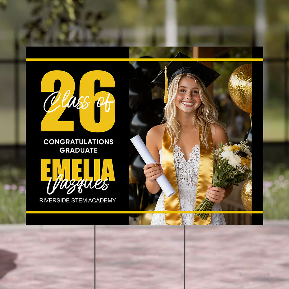 Congratulation Party Lawn Sign, Graduation Gift - Personalized Graduation Lawn Sign With Stake