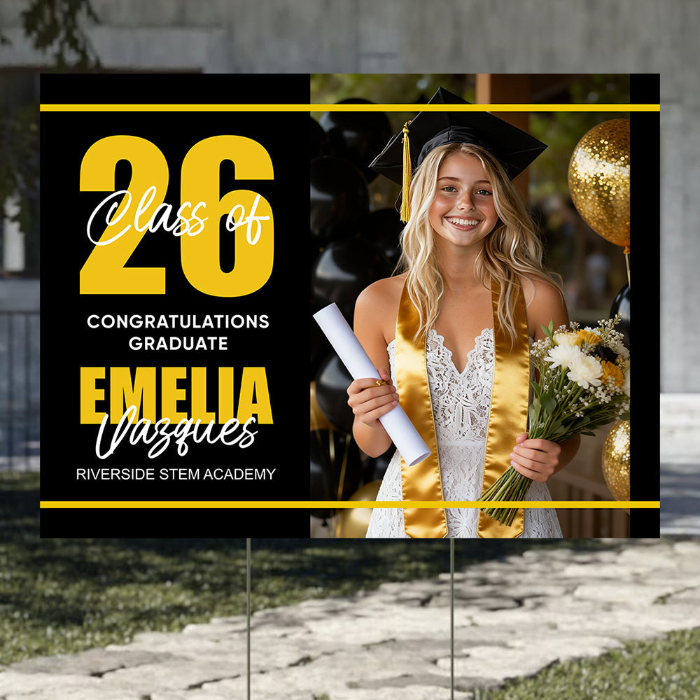 Congratulation Party Lawn Sign, Graduation Gift - Personalized Graduation Lawn Sign With Stake