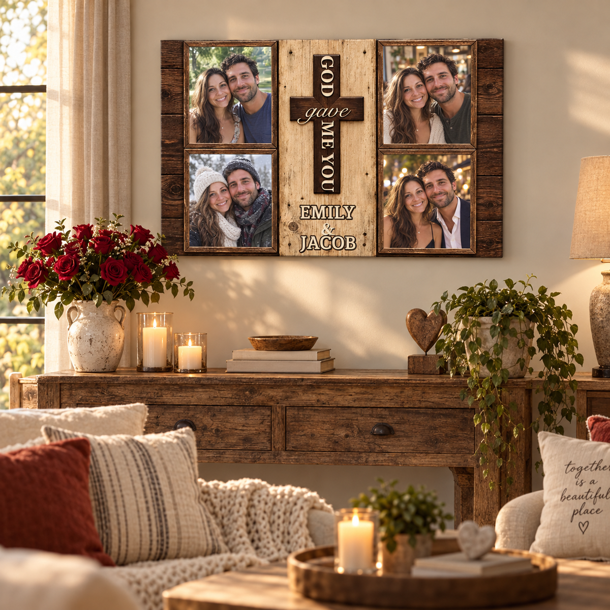 God Gave Me You – Anniversary Gift for Couples – Personalized Photo Canvas — frameless gallery-wrapped canvas print, hanging on the wall
