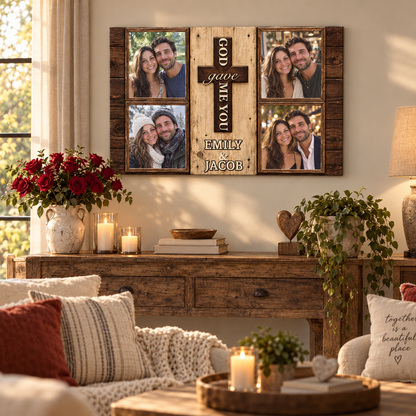 God Gave Me You – Anniversary Gift for Couples – Personalized Photo Canvas — frameless gallery-wrapped canvas print, hanging on the wall