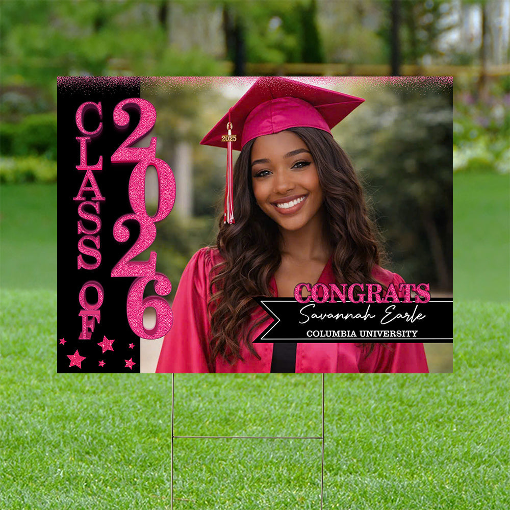 Personalized Graduation Lawn Sign With Stake, Gold Class Of 2026, Graduation Gift