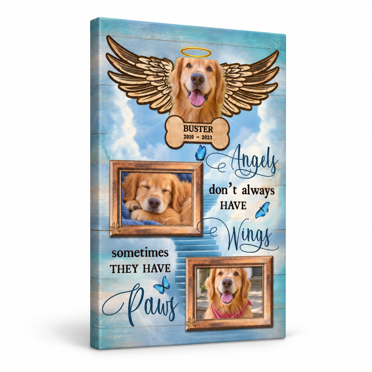 Angels Don't Always Have Wings Sometimes They Have Paws – Pet Memorial – Personalized Canvas Portrait — frameless portrait gallery-wrapped canvas print, studio packshot