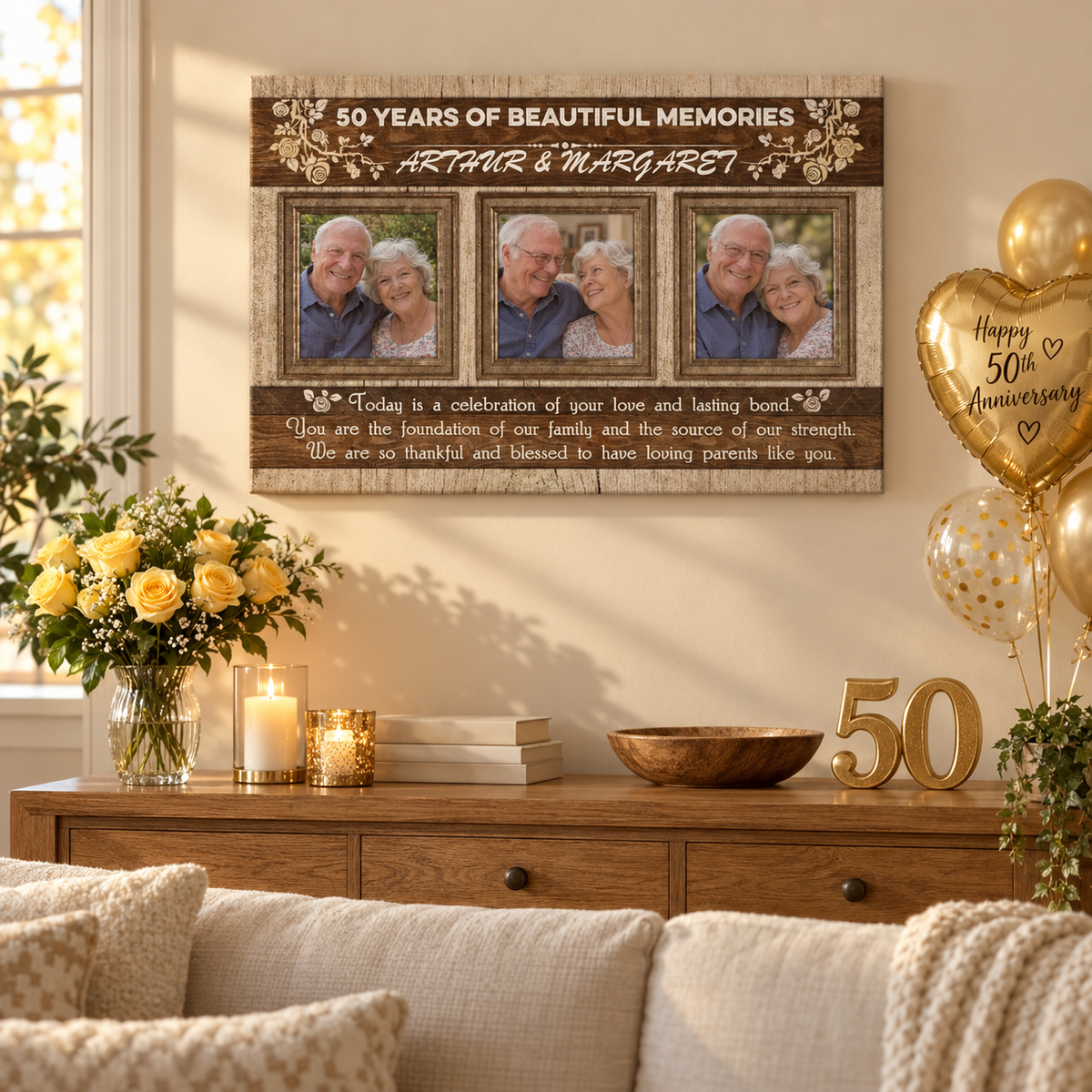 Anniversary Personalized Canvas - Wedding Gift for Couples - Personalized Photo Canvas — frameless gallery-wrapped canvas print, hanging on the wall