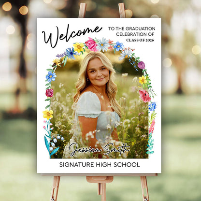 Minimalist Graduation Welcome Sign - Custom Class Of 2026 Graduation Party Welcome Sign - Wildflower Graduation Party Welcome Sign