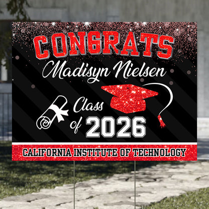 Personalized Glitter Lawn Sign, Graduation Gift - Personalized Graduation Lawn Sign With Stake