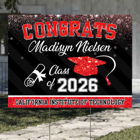 Personalized Glitter Lawn Sign, Graduation Gift - Personalized Graduation Lawn Sign With Stake