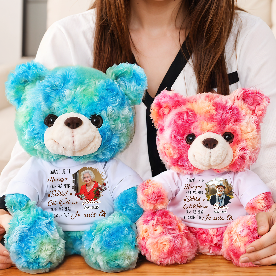 Quand Je Te Manque - Ours En Peluche en T-shirt Personnalisé avec Photo