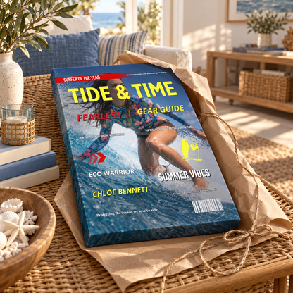 Surfing – Gift for Surfers – Personalized Canvas — frameless gallery-wrapped canvas print, 1.5 inches thick, just unboxed as a gift