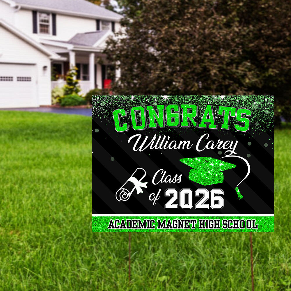 Personalized Glitter Lawn Sign, Graduation Gift - Personalized Graduation Lawn Sign With Stake