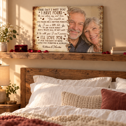 The Day I Met You – Anniversary Gift for Her – Personalized Canvas — frameless gallery-wrapped canvas print, displayed on a shelf