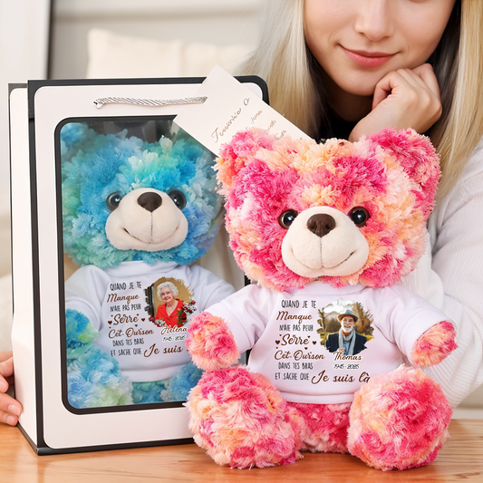 Quand Je Te Manque - Ours En Peluche en T-shirt Personnalisé avec Photo