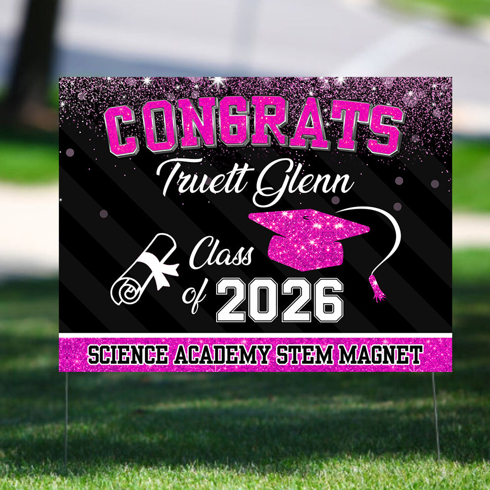 Personalized Glitter Lawn Sign, Graduation Gift - Personalized Graduation Lawn Sign With Stake