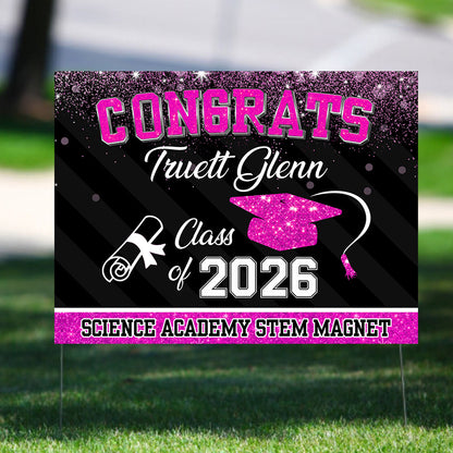 Personalized Glitter Lawn Sign, Graduation Gift - Personalized Graduation Lawn Sign With Stake