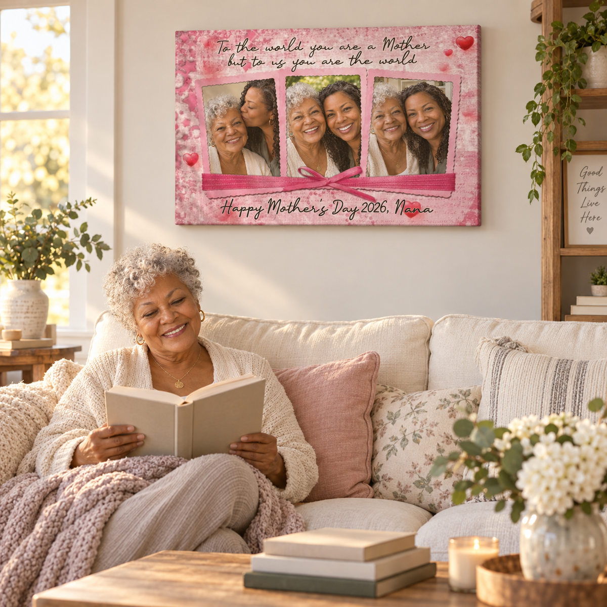 You Are The World - Mother's Day Gift - Personalized Canvas — frameless gallery-wrapped canvas print, in a living room for scale
