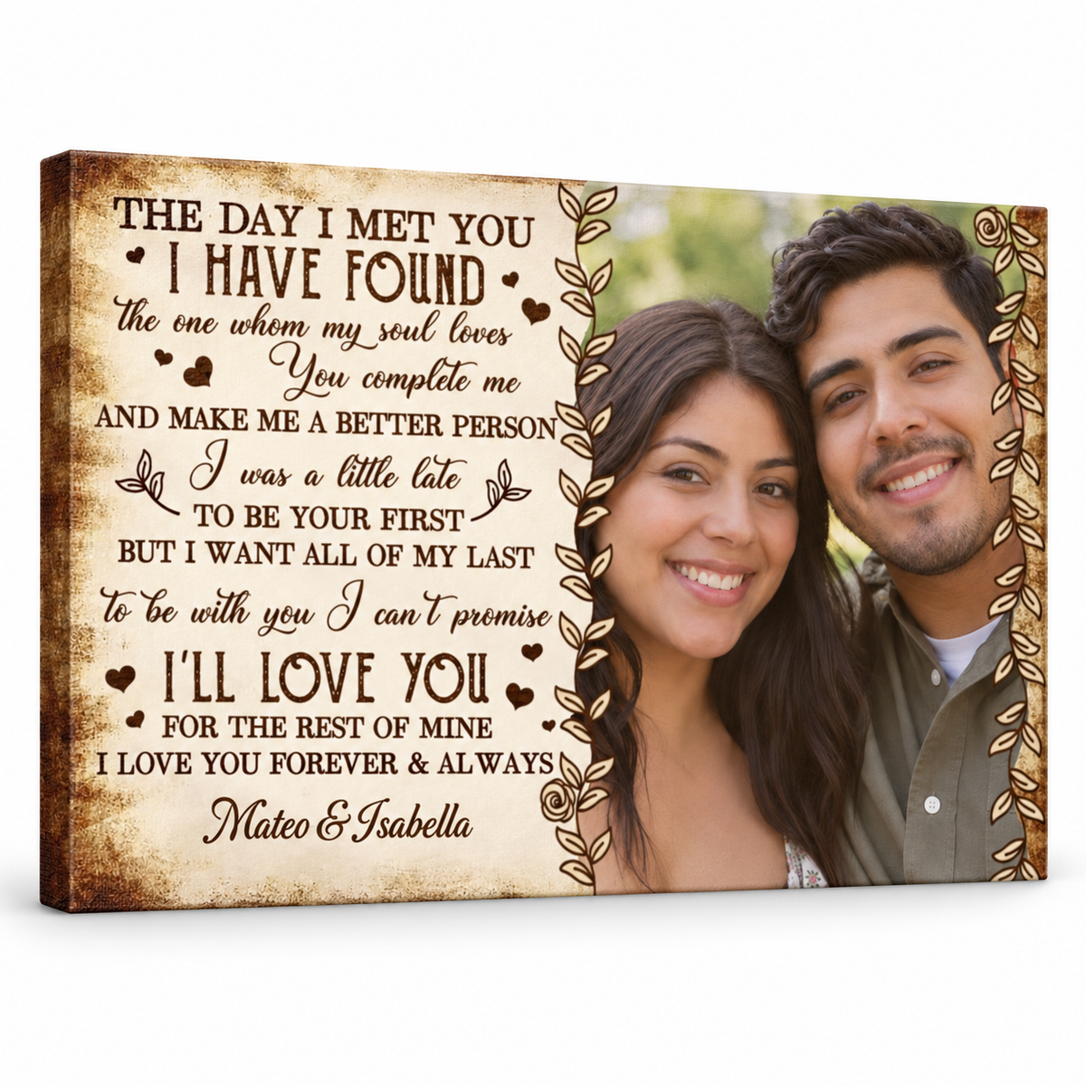 The Day I Met You – Anniversary Gift for Her – Personalized Canvas — frameless gallery-wrapped canvas print, studio packshot
