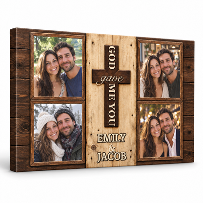 God Gave Me You – Anniversary Gift for Couples – Personalized Photo Canvas — frameless gallery-wrapped canvas print, studio packshot
