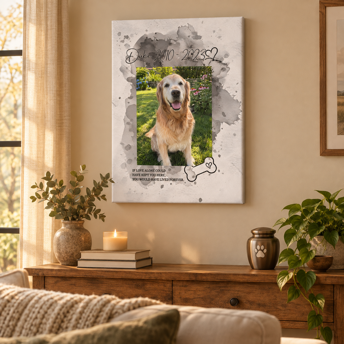 If Love Alone Could Have Kept You Here – Pet Memorial – Personalized Canvas — frameless vertical gallery-wrapped canvas print, hanging on the wall