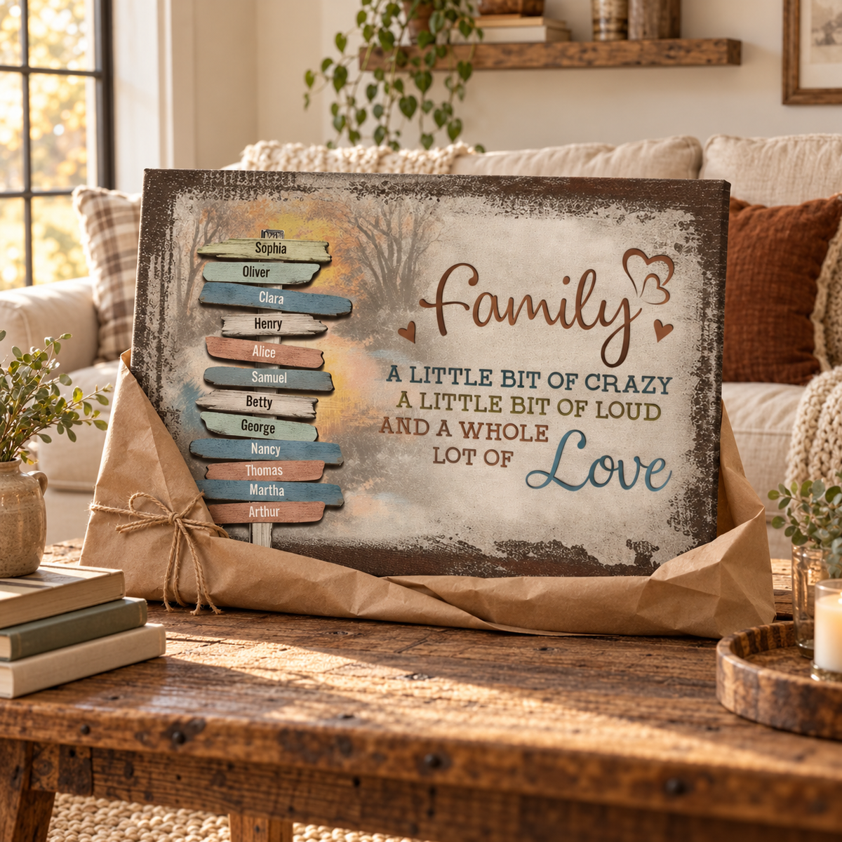 Our Crazy Loud Love Family – Gift for Family – Personalized Canvas — frameless gallery-wrapped canvas print, just unboxed as a gift