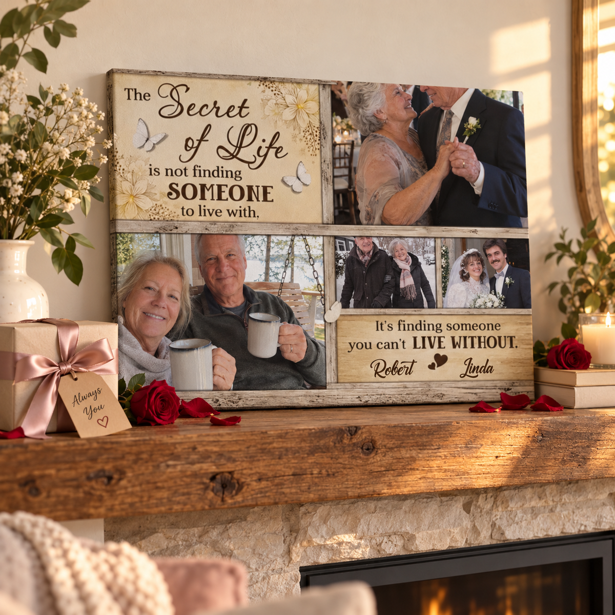 The Secret Of Life Dem – Gifts For Couples – Personalized Canvas — frameless gallery-wrapped canvas print, displayed on a shelf