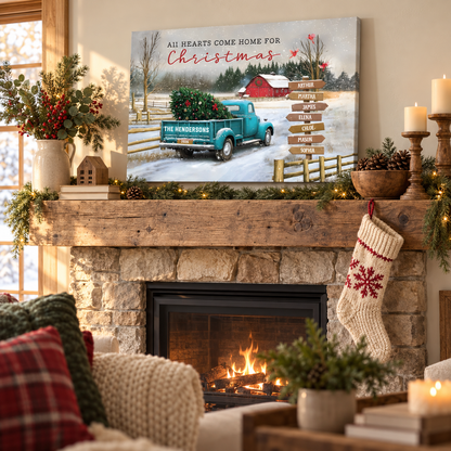 All Hearts Come Home For Christmas - Personalized Canvas Prints - Gift For Family Members, Mom and Dad — frameless gallery-wrapped canvas print, displayed on a shelf