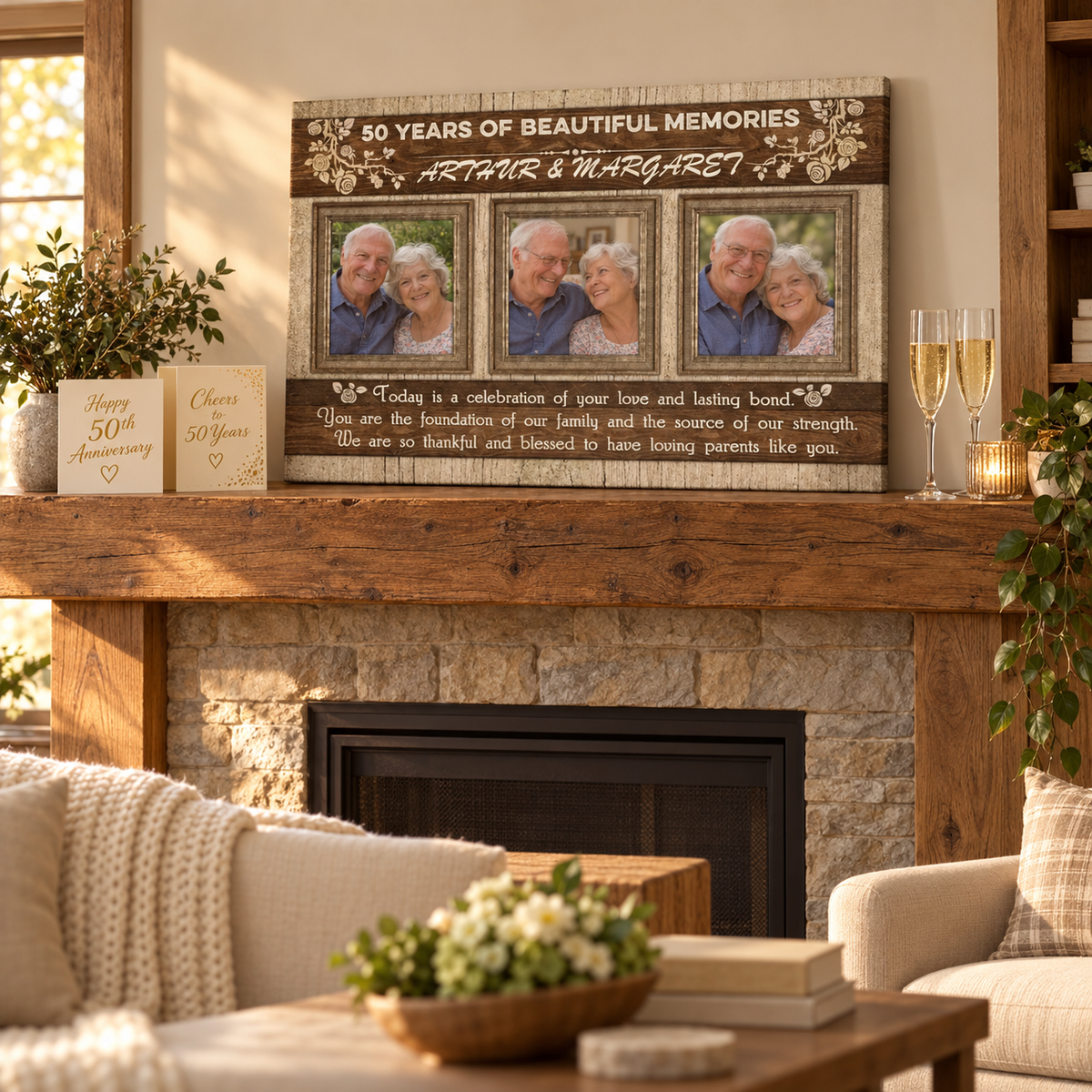 Anniversary Personalized Canvas - Wedding Gift for Couples - Personalized Photo Canvas — frameless gallery-wrapped canvas print, displayed on a shelf