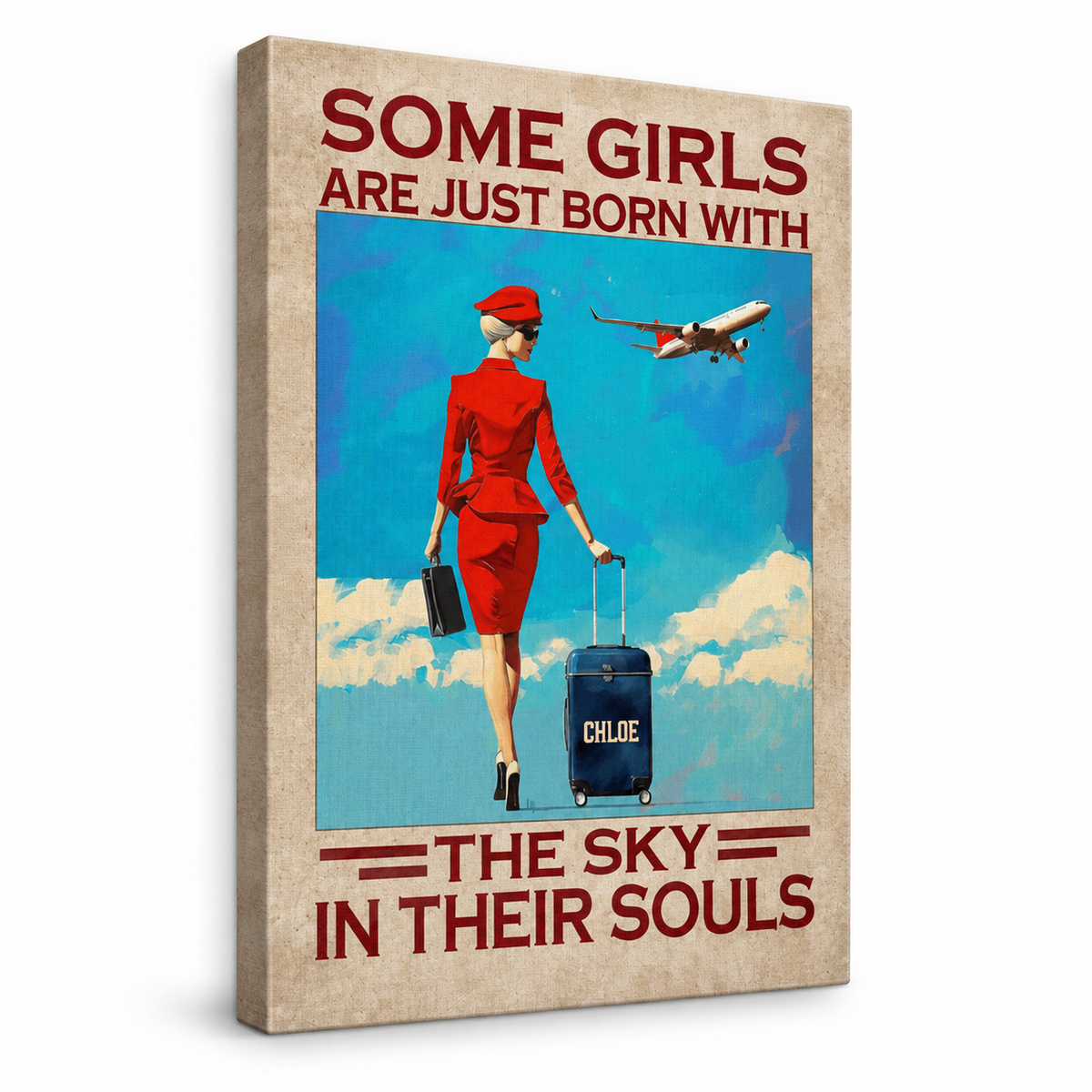 Some Girls Are Just Born With The Sky - Gift for Flight Attendant - Personalized Canvas — frameless gallery-wrapped canvas print, studio packshot