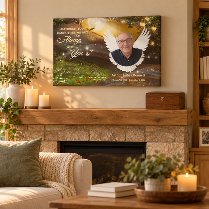 Although You Cannot See Me But I'm Always With You – Sympathy Gift – Personalized Canvas — frameless gallery-wrapped canvas print, displayed on a shelf
